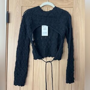 NWT Zara crochet open back sweater black size M